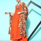 InWeave Women's Orange Red Gota Strappy Set With Multi Foil Muslin Dupatta - Swadesiicart