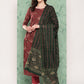 InWeave Women's Long Kurta Set Rust Ajrakh With Green Ajrakh Dupatta - Swadesiicart