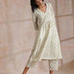 trueBrowns Green Buta On Off White Block Print Cotton Slit Gathered Kurta Set | Swadesiicart