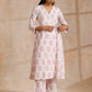 trueBrowns Pink Big Buta On White Print Cotton Angrakha Kurta Pant Set | Swadesiicart