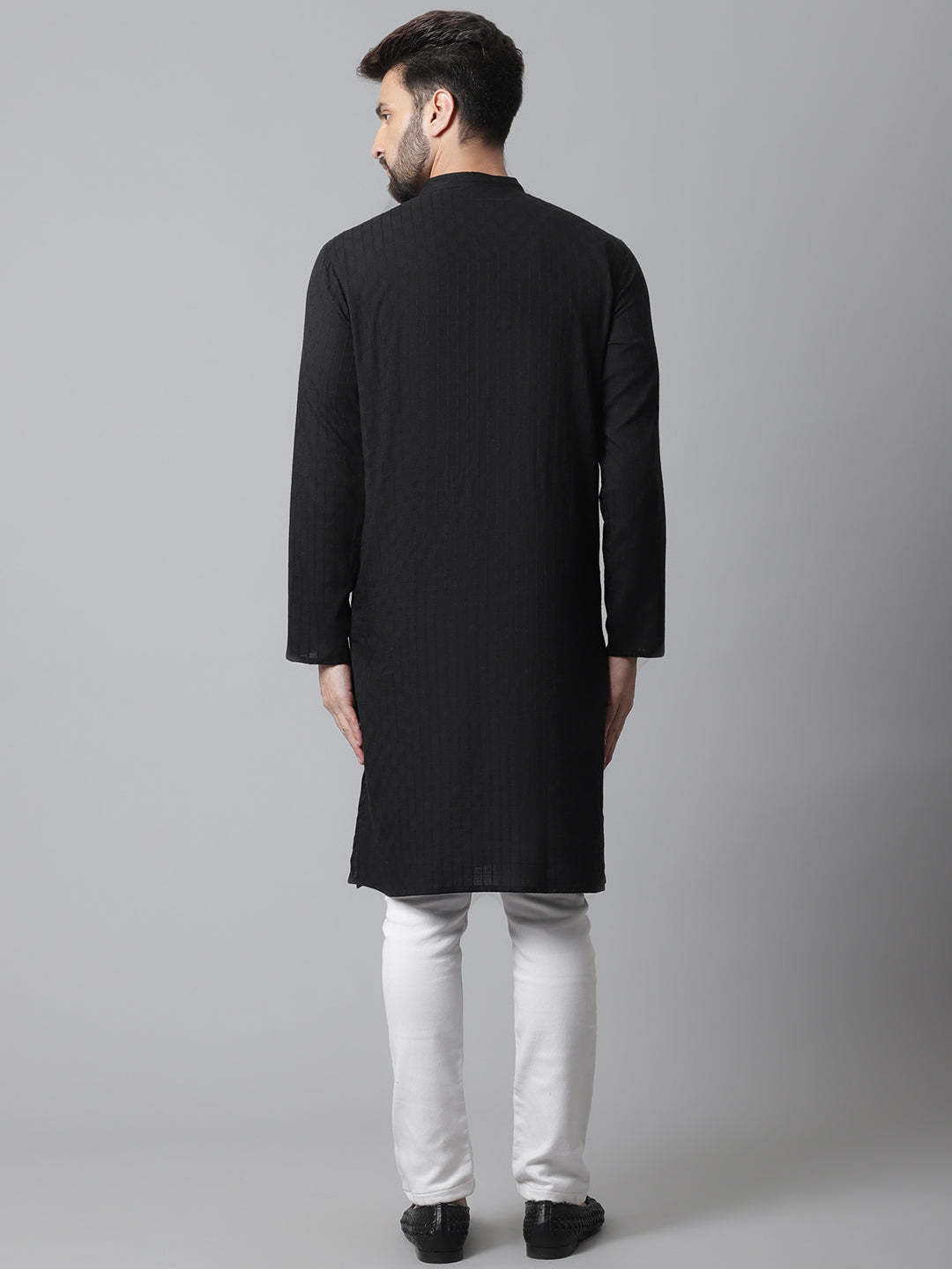 Even Apparels Black Long Kurta With Band Collar | Swadesiicart
