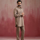 trueBrowns Men's Grey Cotton Shirt Collar Stylized Kurta Co-ord set - Swadesiicart