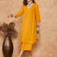 InWeave Women's Mustard Lurex Flared V Neck Kurta Palazzo Set - Swadesiicart