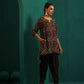trueBrowns Black Ikat Muslin Silk Printed High Low Co-ord Set - Swadesiicart