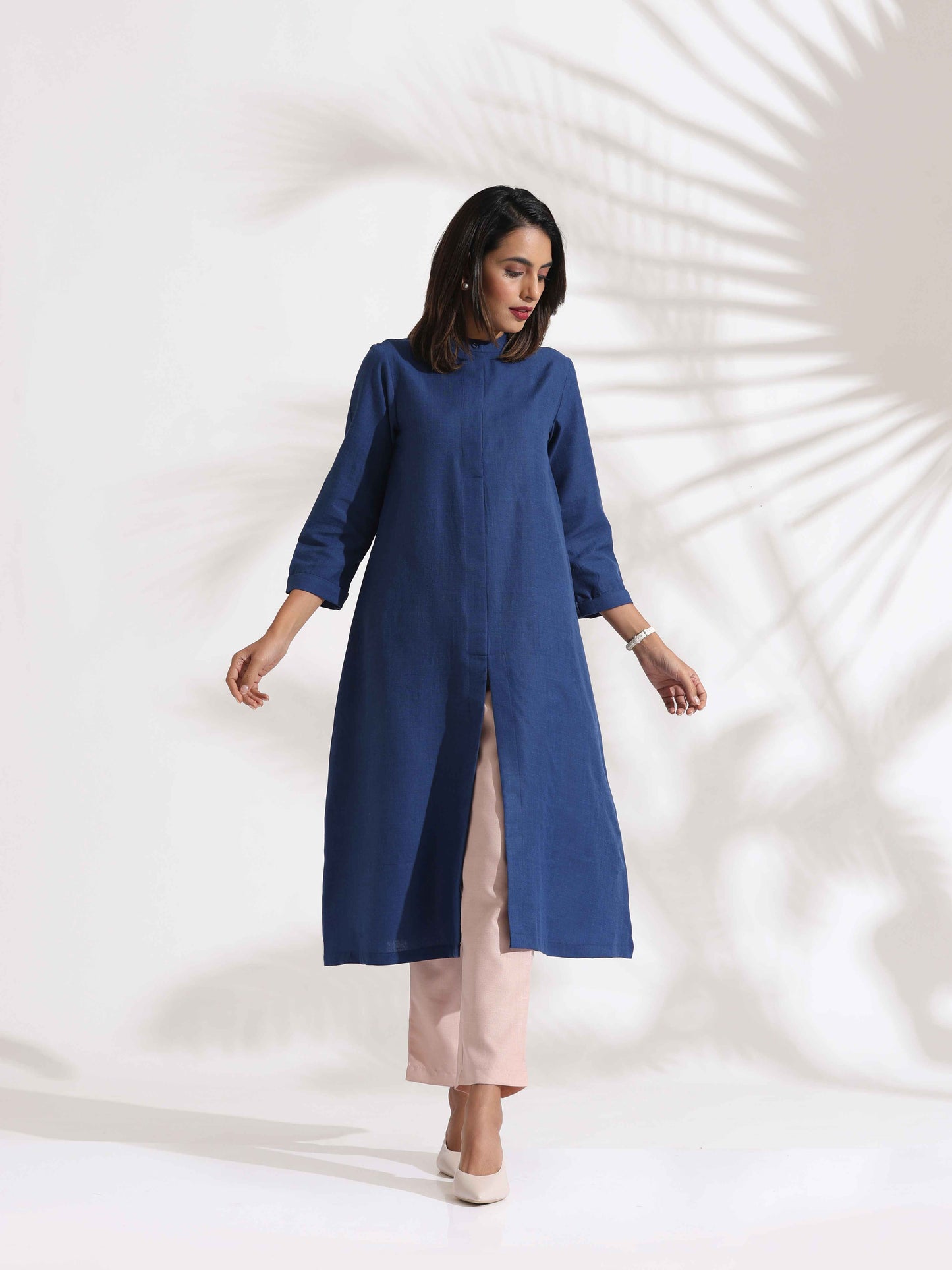 trueBrowns Blue Slub Kurta Set | Swadesiicart