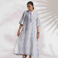 trueBrowns Off-White Cotton Multi Stripe Flared Dress | Swadesiicart
