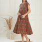 InWeave Women's Green Red Mughal Kalamkari A Line Dress - Swadesiicart