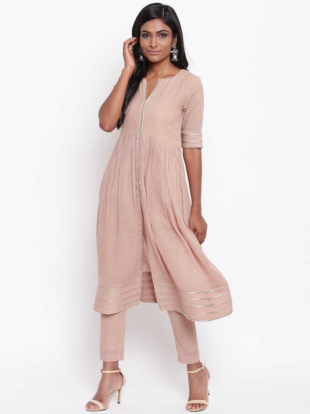 trueBrowns Pure Cotton Gota Slit Kurta Set | Relove | Swadesiicart