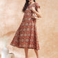 InWeave Women's Maroon Mughal Kalamkari A Line Dress - Swadesiicart