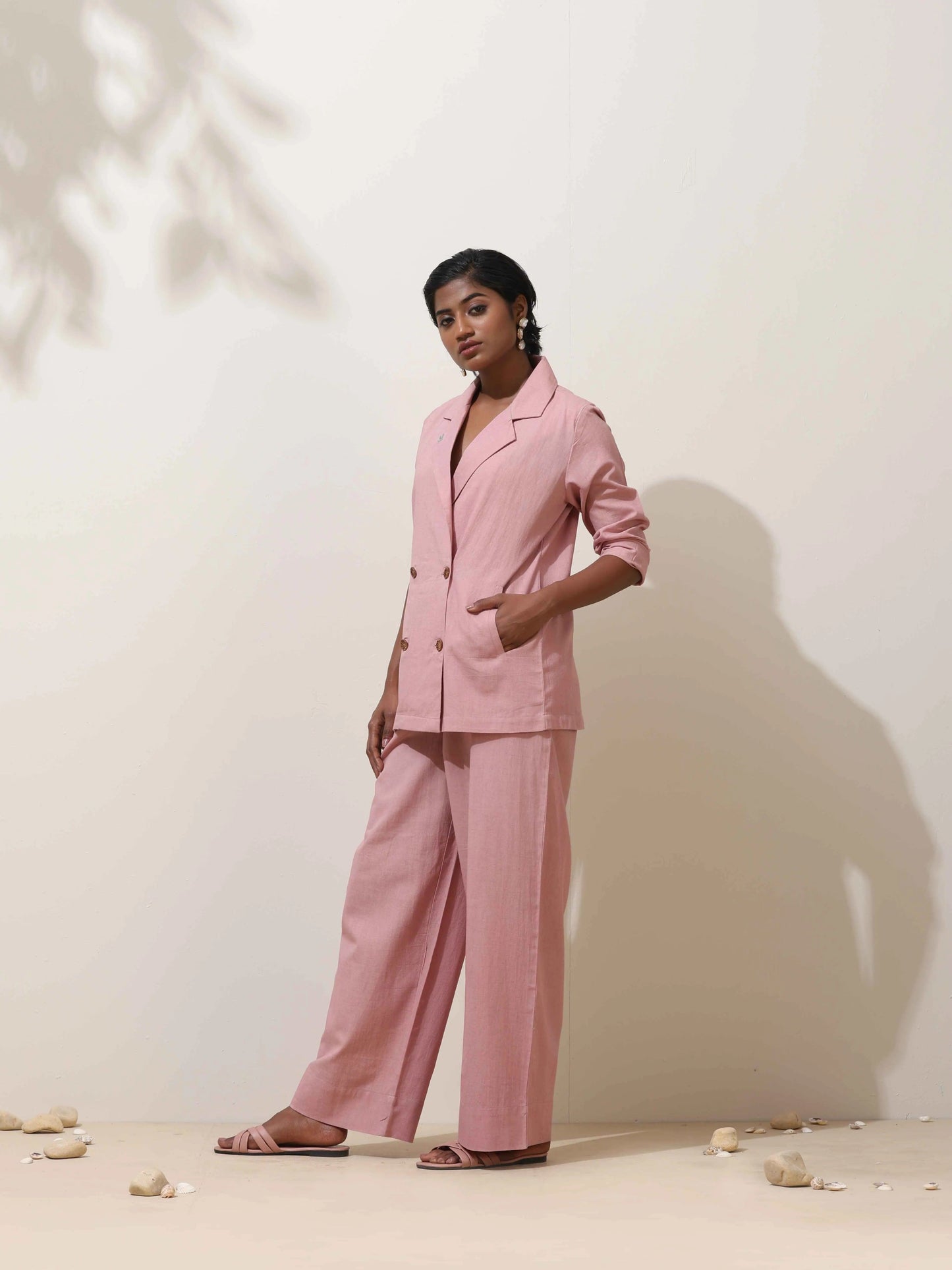 trueBrowns Pink Cotton Linen Co-Ord Set - Swadesiicart