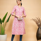 InWeave Women's Pink Foil White Print Angrakha Stright Kurta - Swadesiicart