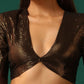 trueBrowns Black Cotton Gold Lurex Deep V-Neck Blouse | Swadesiicart