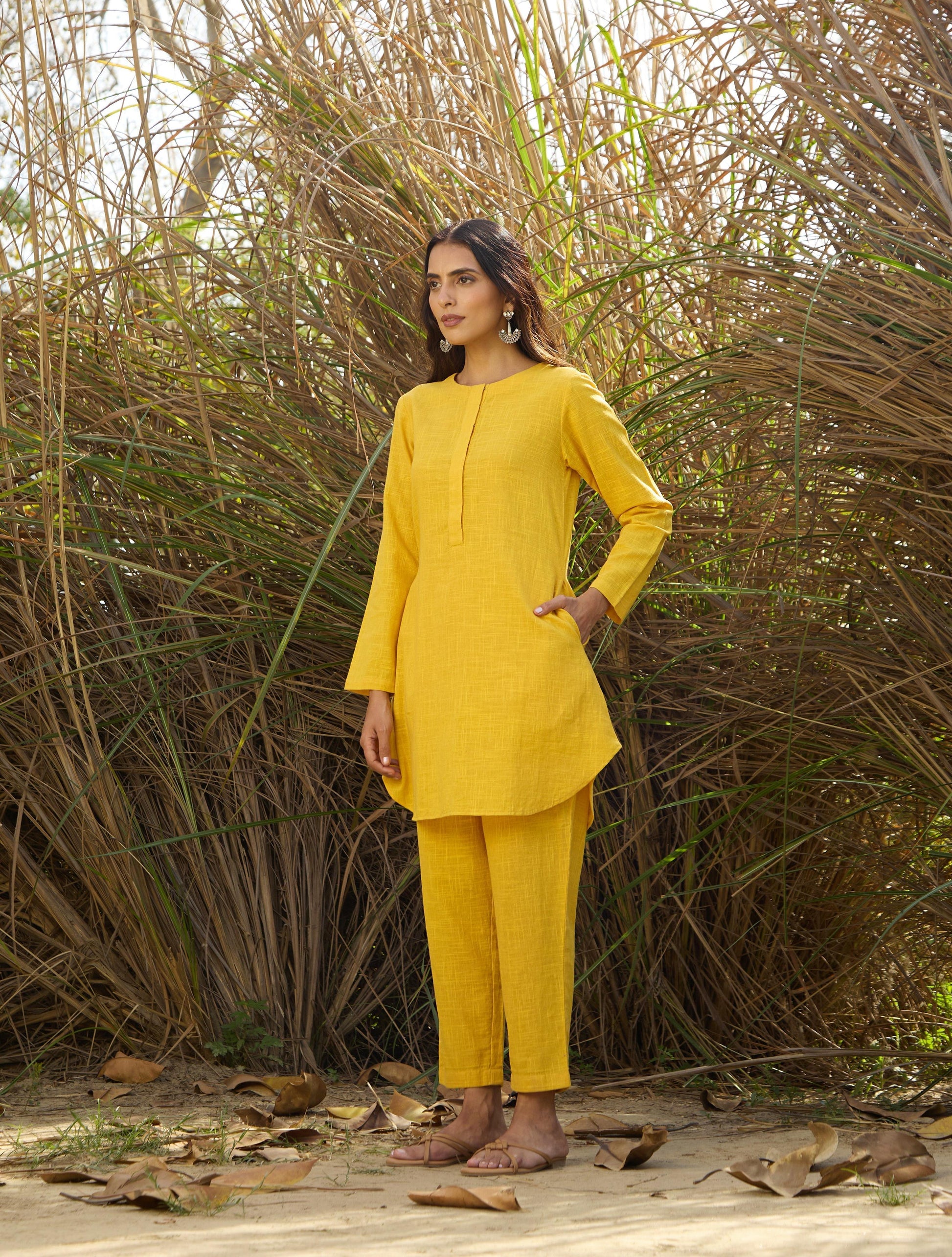 trueBrowns Mustard Cotton Co-ord Set - Swadesiicart