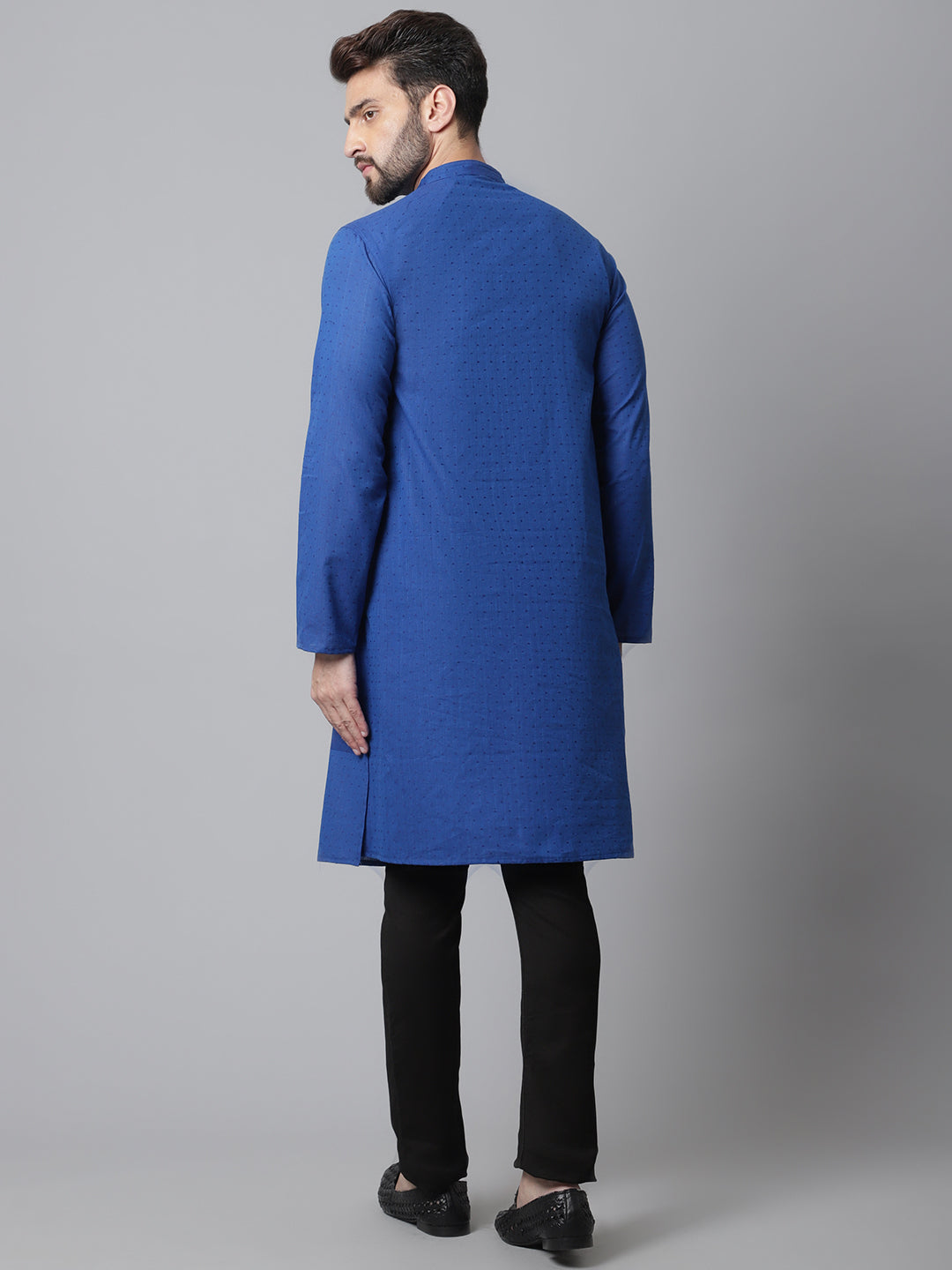 Even Apparels Blue Solid Kurta With Band Collar | Swadesiicart