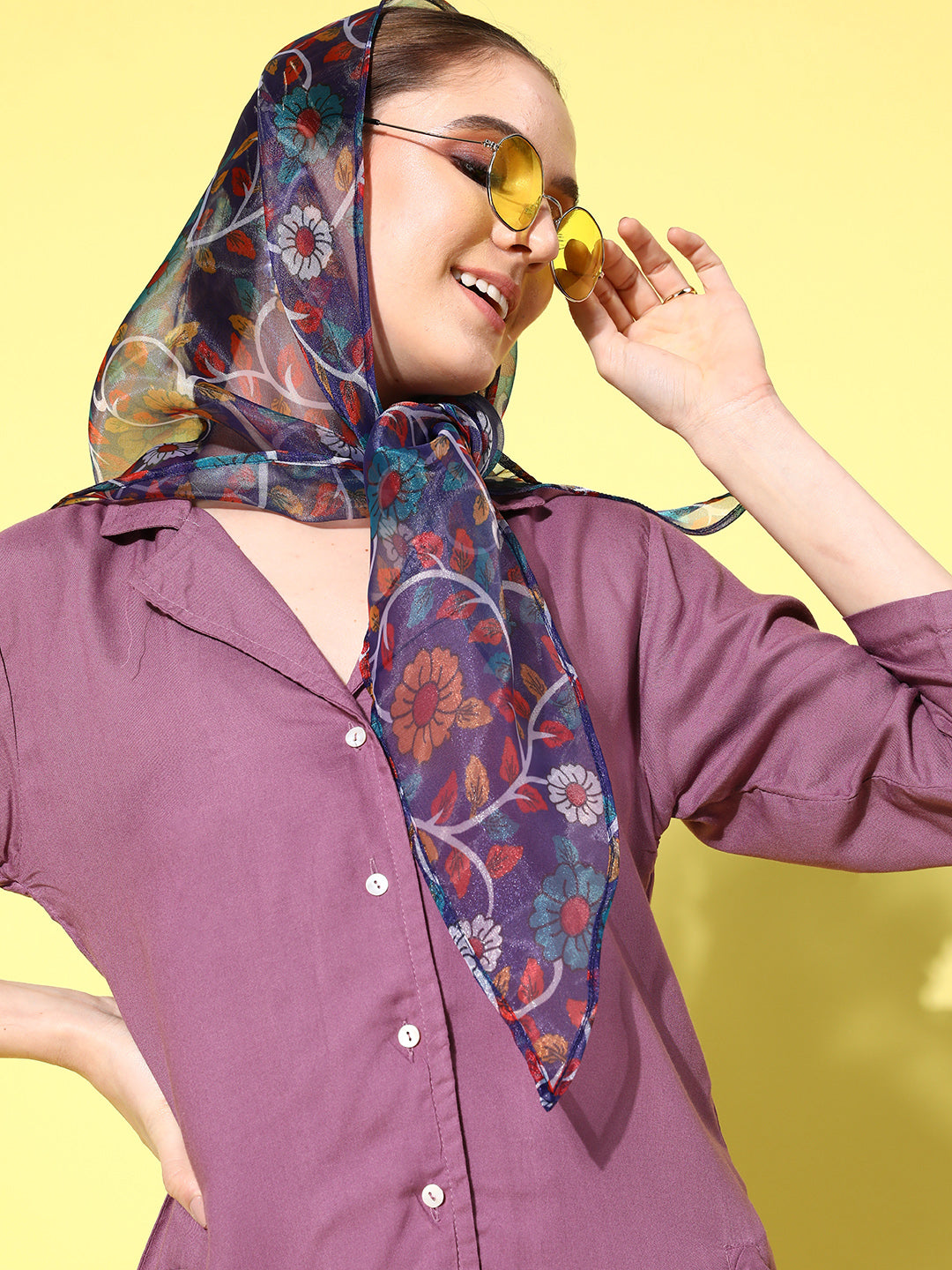 InWeave Women's Mauve Coord Set With Indigo Kalamkari Scarf - Swadesiicart