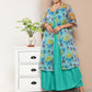 InWeave Women's Teal Blue Strappy Set With Blue Yellow Floral Cape - Swadesiicart