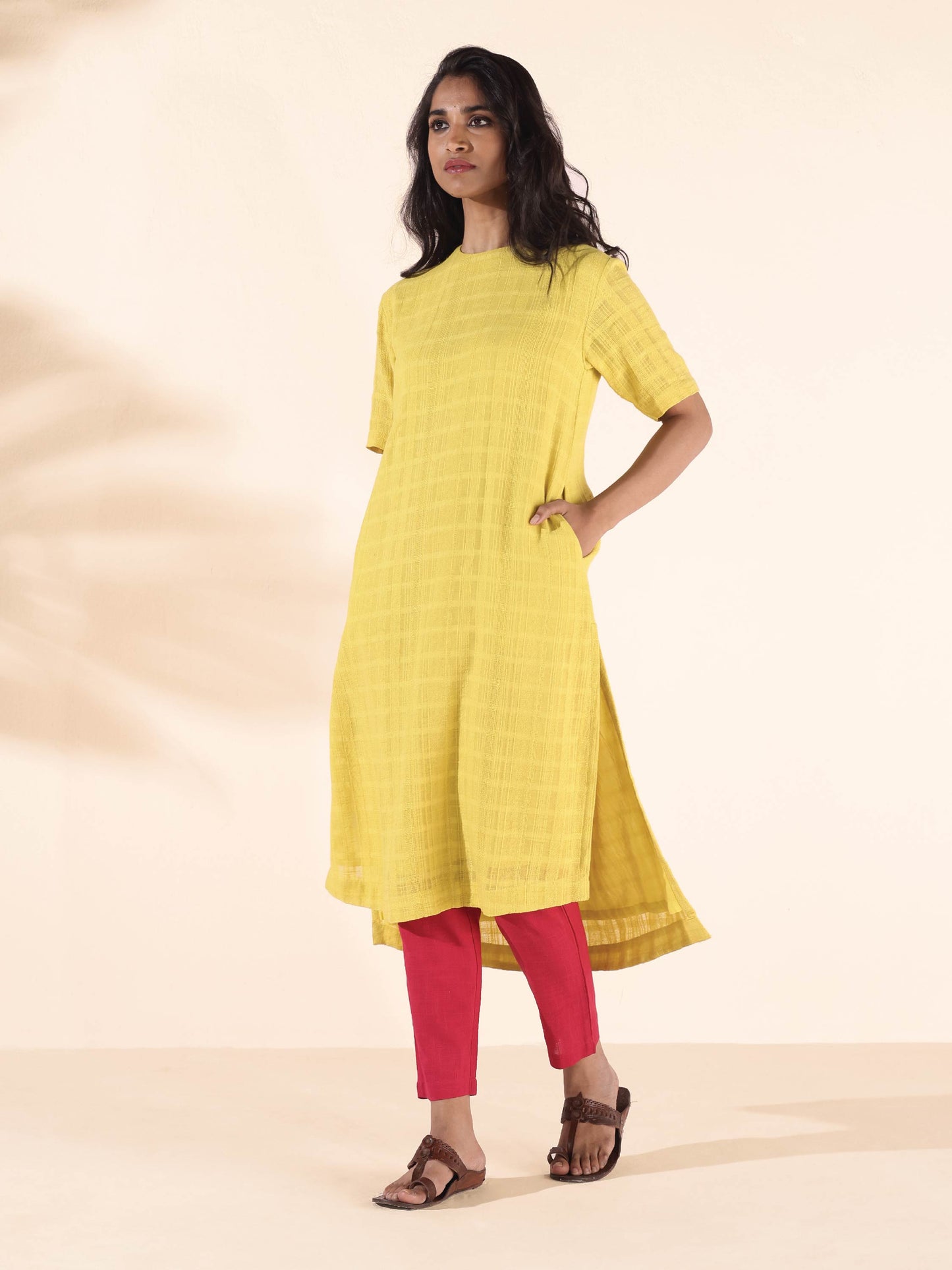 trueBrowns Lime Cotton Dobby Kurta Pant Set | Swadesiicart