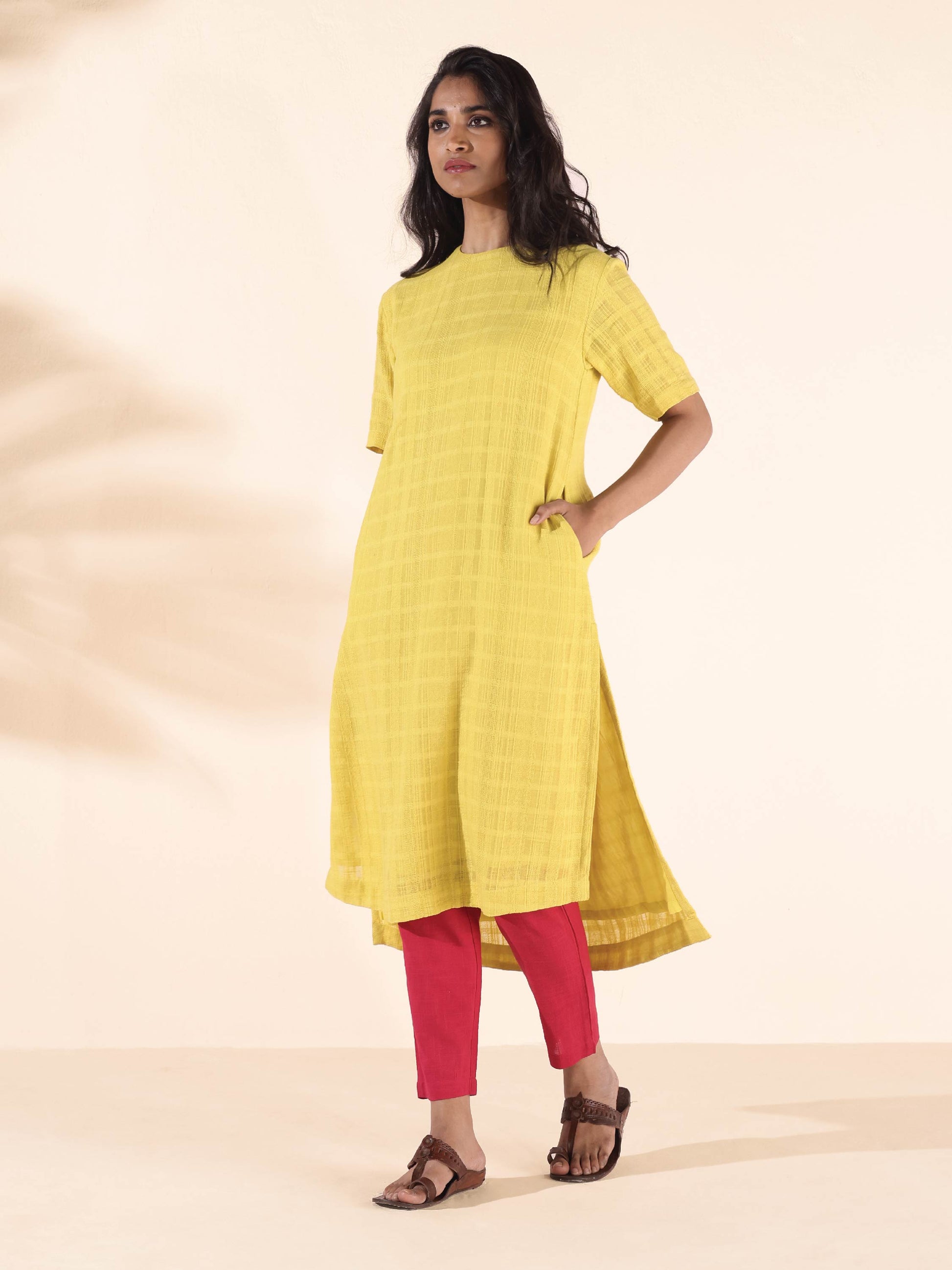 trueBrowns Lime Cotton Dobby Kurta Pant Set | Swadesiicart
