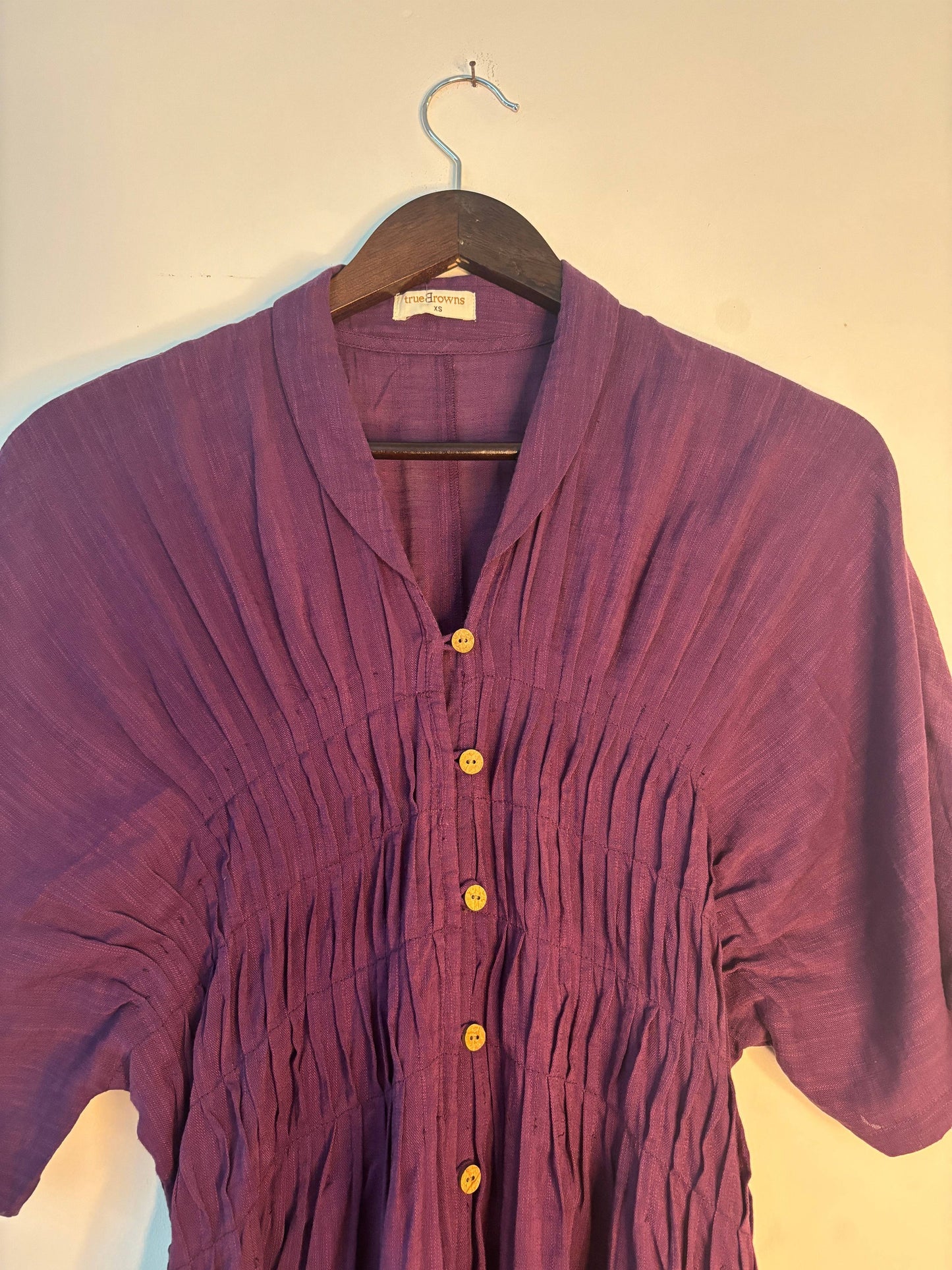 trueBrowns Purple Slub Pleated Dress | Swadesiicart