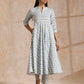 trueBrowns White With Blue Green Buta Print Cotton Flared Kurta Pant Set | Swadesiicart