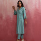 trueBrowns Aqua Blue Cotton Dobby Angrakha Kurta Set | Swadesiicart