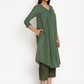 trueBrowns Cotton Linen Light Green Gathered Kurta Pant Set | Swadesiicart