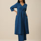 trueBrowns Classic Blue Slub Texture Overlap Pleat Kurta Pant Set | Swadesiicart