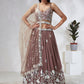 House of Panchhi Rose Gold Pure Georgette Sequins And Thread Embroidery Lehenga Choli & Dupatta | Swadesiicart
