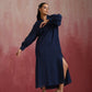 trueBrowns Dark Blue Cotton Dobby Dress | Swadesiicart