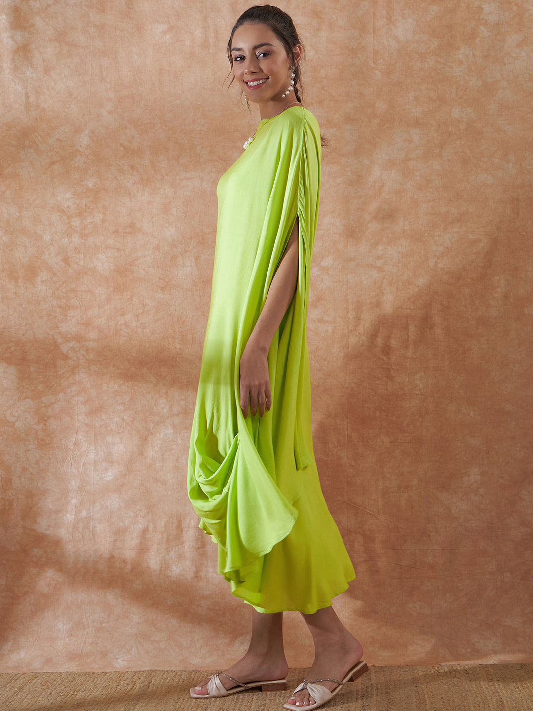 InWeave Lime Green Rayon Cowel Style Kaftan - Swadesiicart