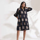 trueBrowns Black Cotton Print Short Dress | Swadesiicart