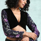 trueBrowns Black Printed Sleeve Velvet Blouse | Swadesiicart