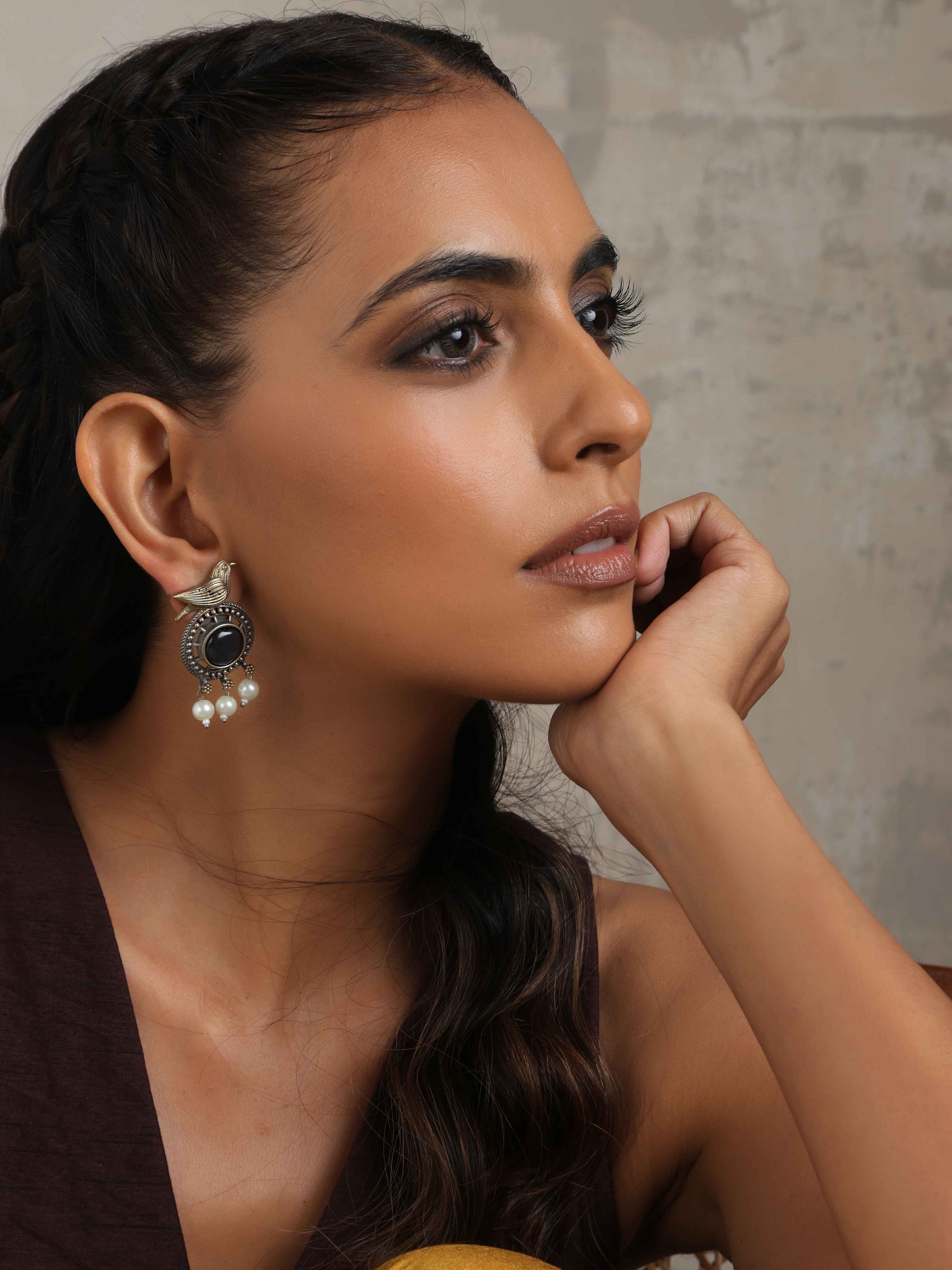 trueBrowns Silver Gold Tone Bird Stud Earrings | Swadesiicart