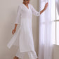 trueBrowns White Dobby Neck Pleat Kurta Pant Set | Swadesiicart