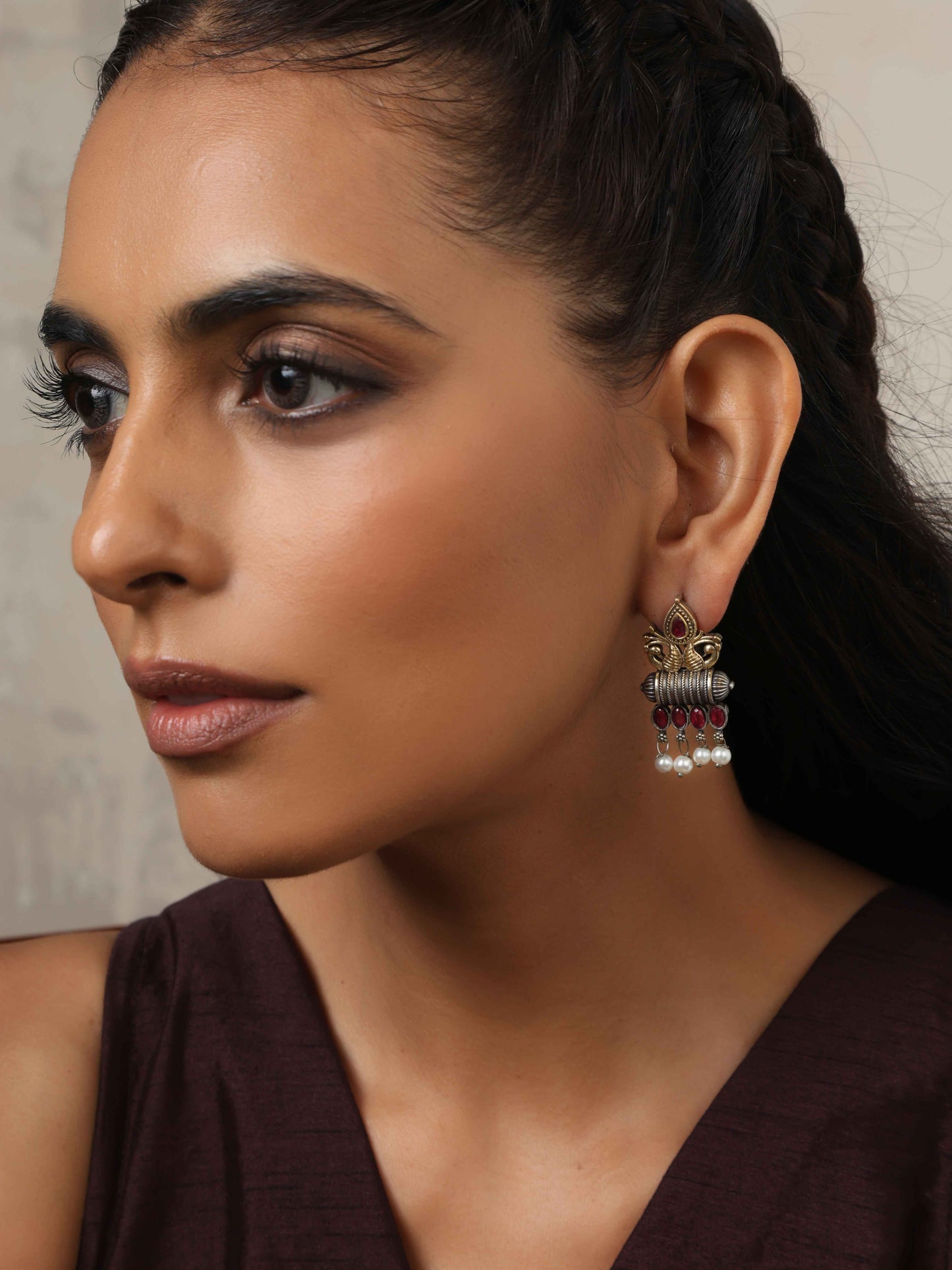 trueBrowns Silver Gold Tone Stud Earrings | Swadesiicart
