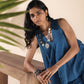 trueBrowns Blue Cotton Dobby Flared Co-ord Set - Swadesiicart