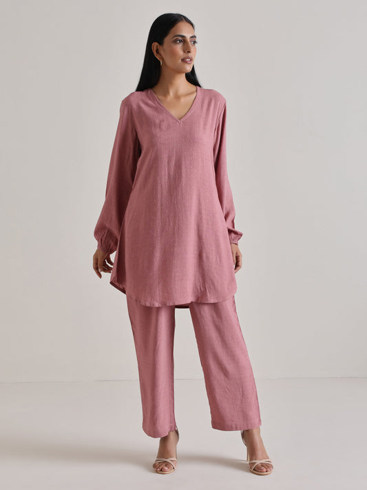 trueBrowns Mauve Short Co-Ord Set - Swadesiicart
