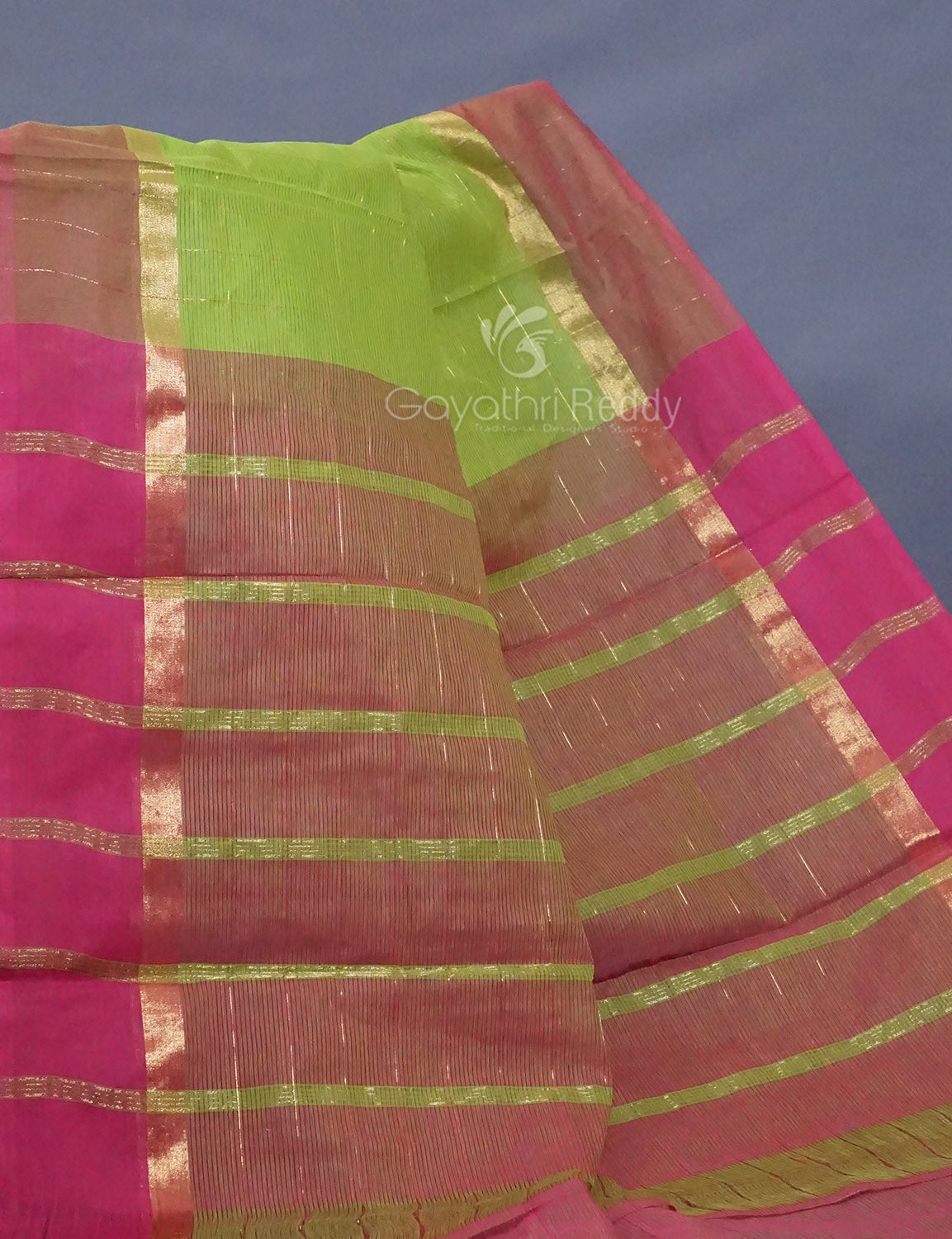 Dual Shade of Parrot Green And Mehndi Pure Mangalgiri Cotton By Gayathri Reddy Designer Studio | Swadesiicart