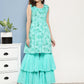 InWeave Women's Turquoise Printed Chintz Tiered Sharara Set - Swadesiicart
