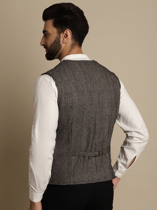 Even Apparels Men's Brown Double Breast Waistcoat | Swadesiicart