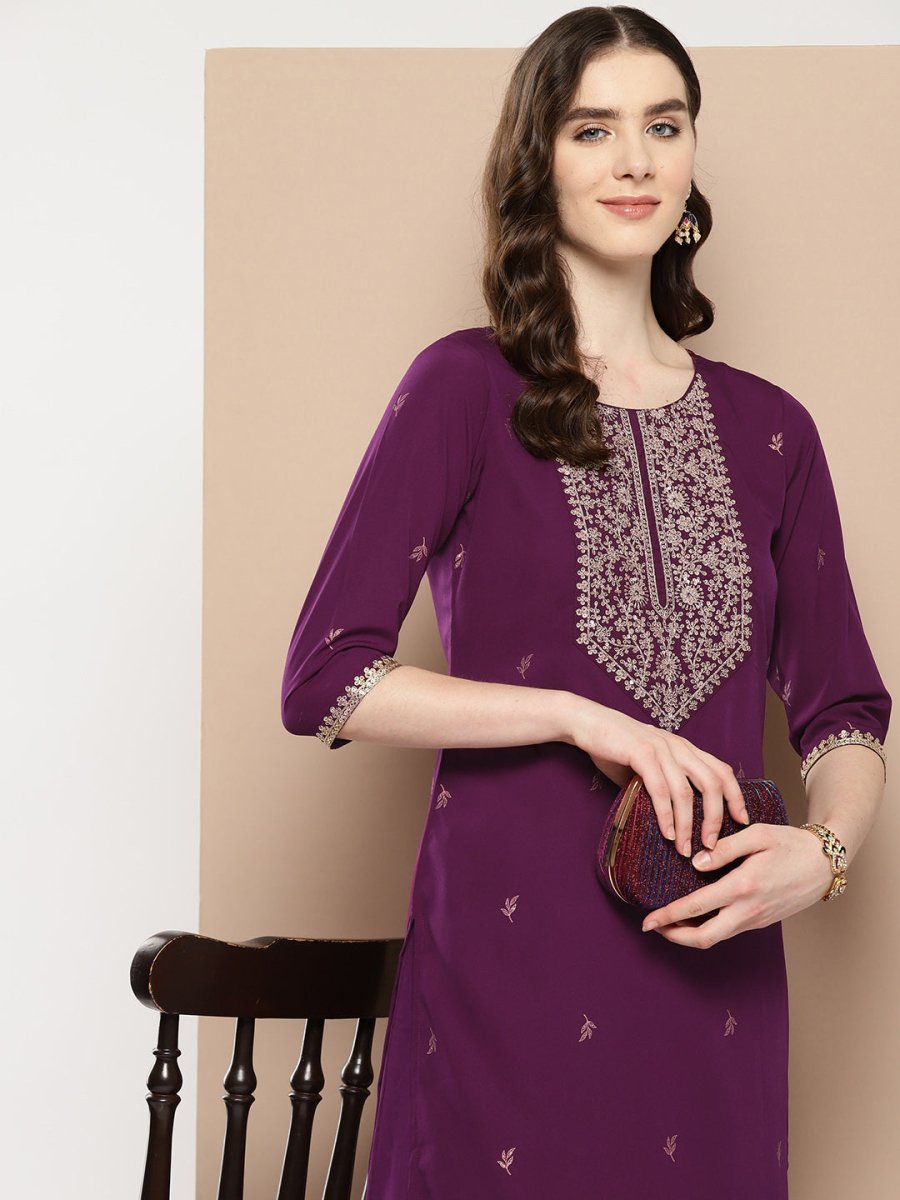 Ahalyaa Women Floral Yoke Design Regular Kurta with Palazzos | Swadesiicart