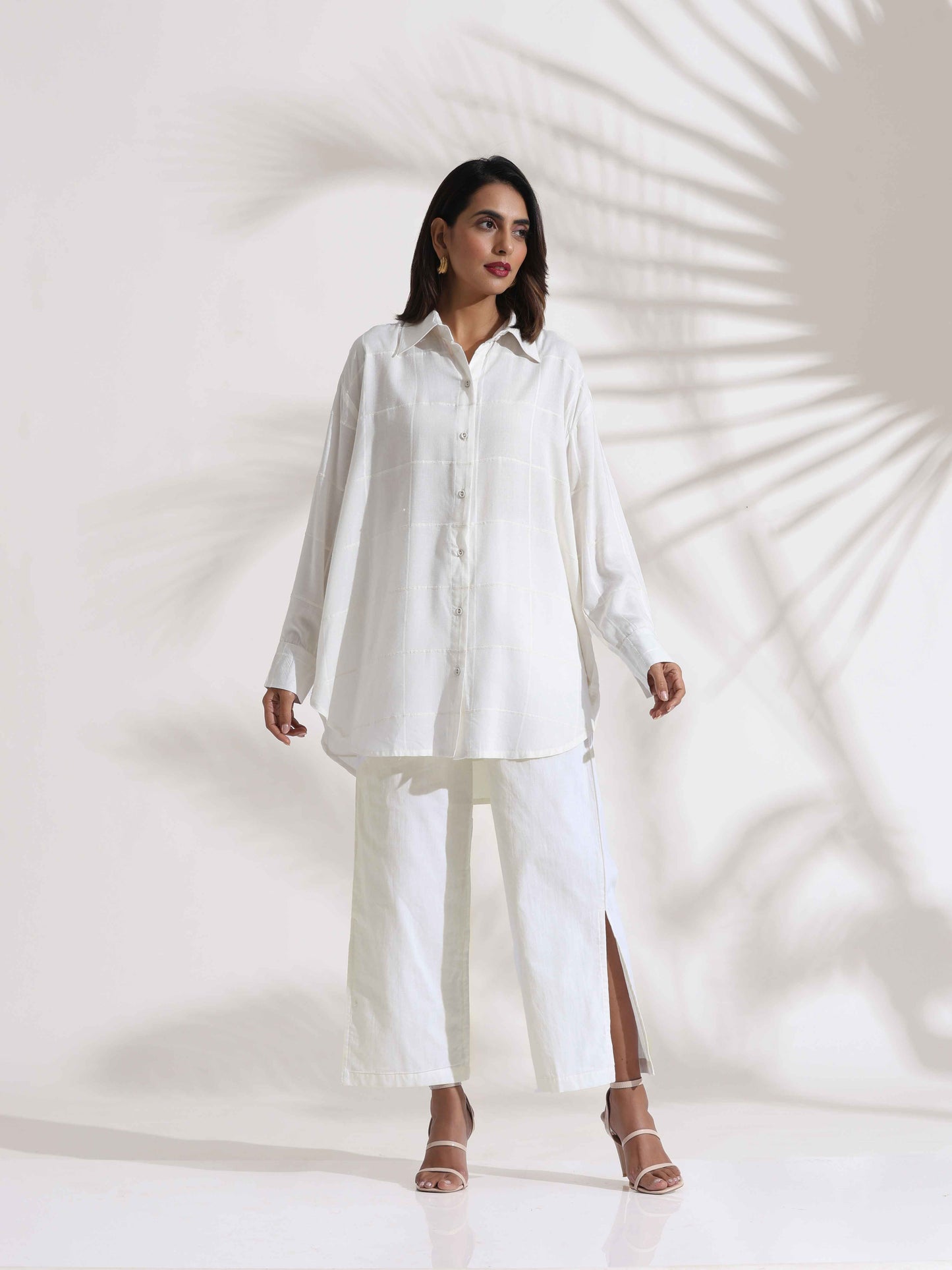 trueBrowns White Cotton Check Shirt Co-ord Set - Swadesiicart
