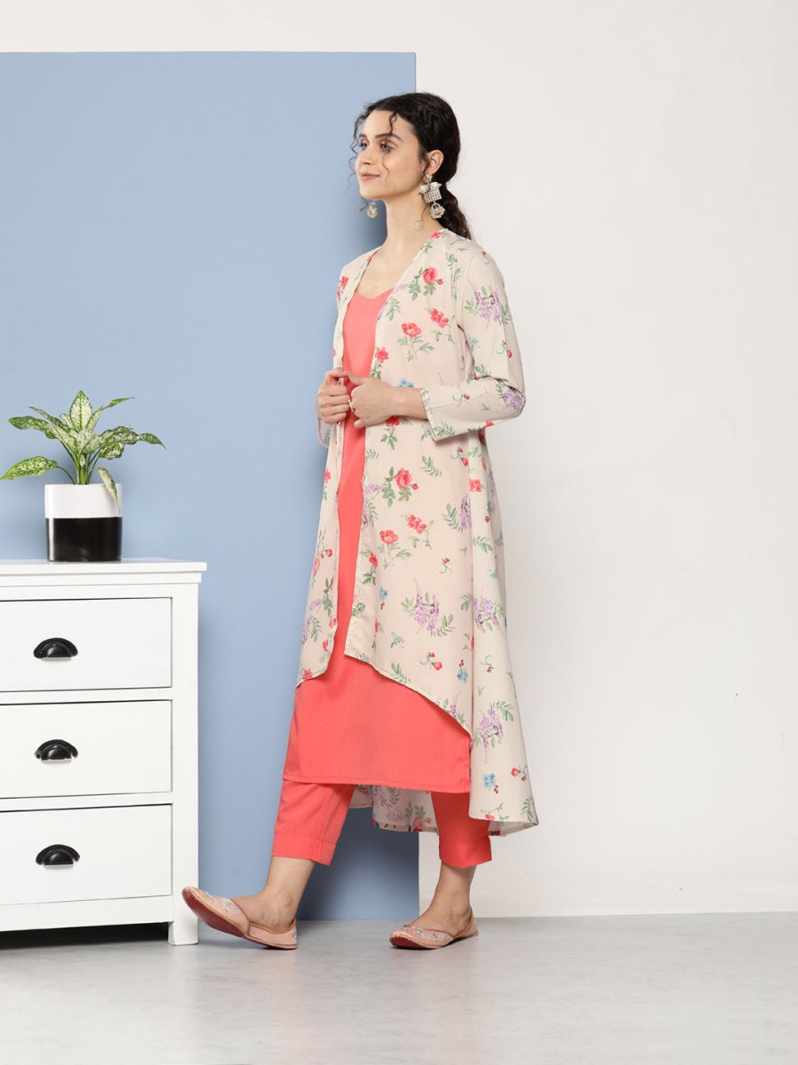 Ahalyaa Women Pink Floral Gotta Patti Kurta with Trousers | Swadesiicart
