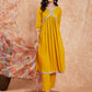 InWeave Women's Mustard Alia Neck Style Gota Set W Organza Dupatta - Swadesiicart