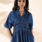 trueBrowns Blue Cotton Dobby Dress | Swadesiicart