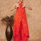 InWeave Women's Orange S Print Twisted Neckline Kurta Pant Set - Swadesiicart
