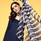 InWeave Women's Navy Mirror Work One Shoulder Kurta Set With Dupatta - Swadesiicart