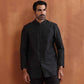 trueBrowns Men's Black Chanderi Long Jacket | Swadesiicart