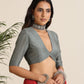 trueBrowns Grey Muslin Solid Deep V-Neck Blouse | Swadesiicart