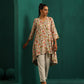 trueBrowns Off white Floral Jaal Muslin Silk Printed High Low Co-ord Set - Swadesiicart